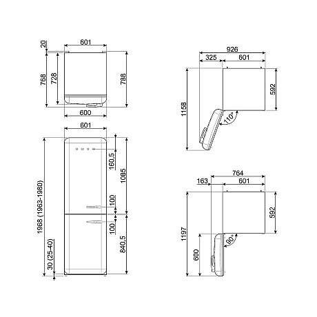 SMEG - FAB32LBL6 - Svart, Total no frost med multiflow 