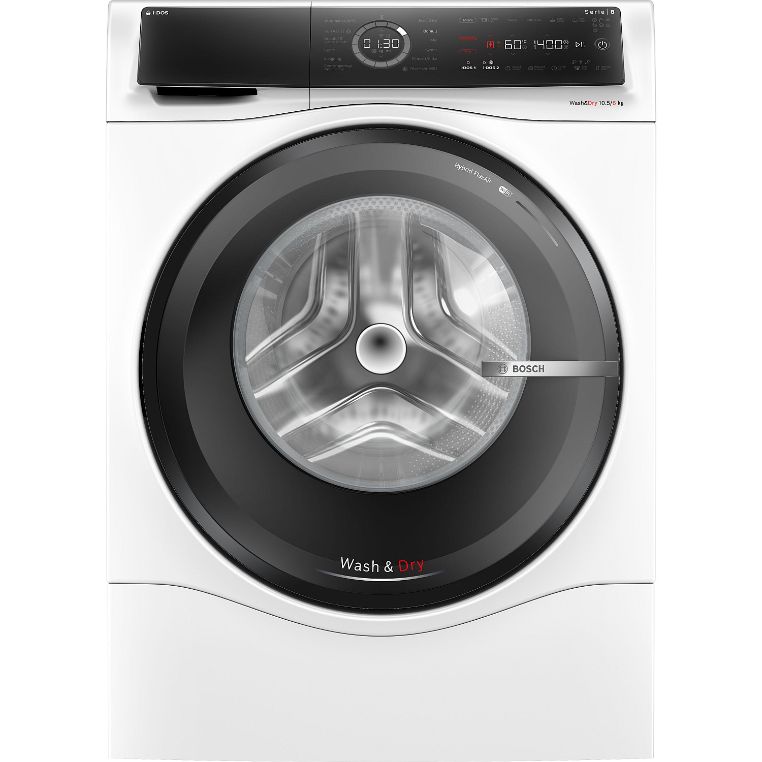 Bosch kombi tvätt/tork wnc254a0sn - serie 8, idos, 10.5/6 kg, 1400 v/min