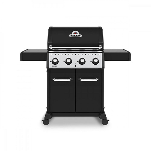 Broil King - Crown 420. Rostfri. 4 st brännare. Fällbara sidobord. Skåp