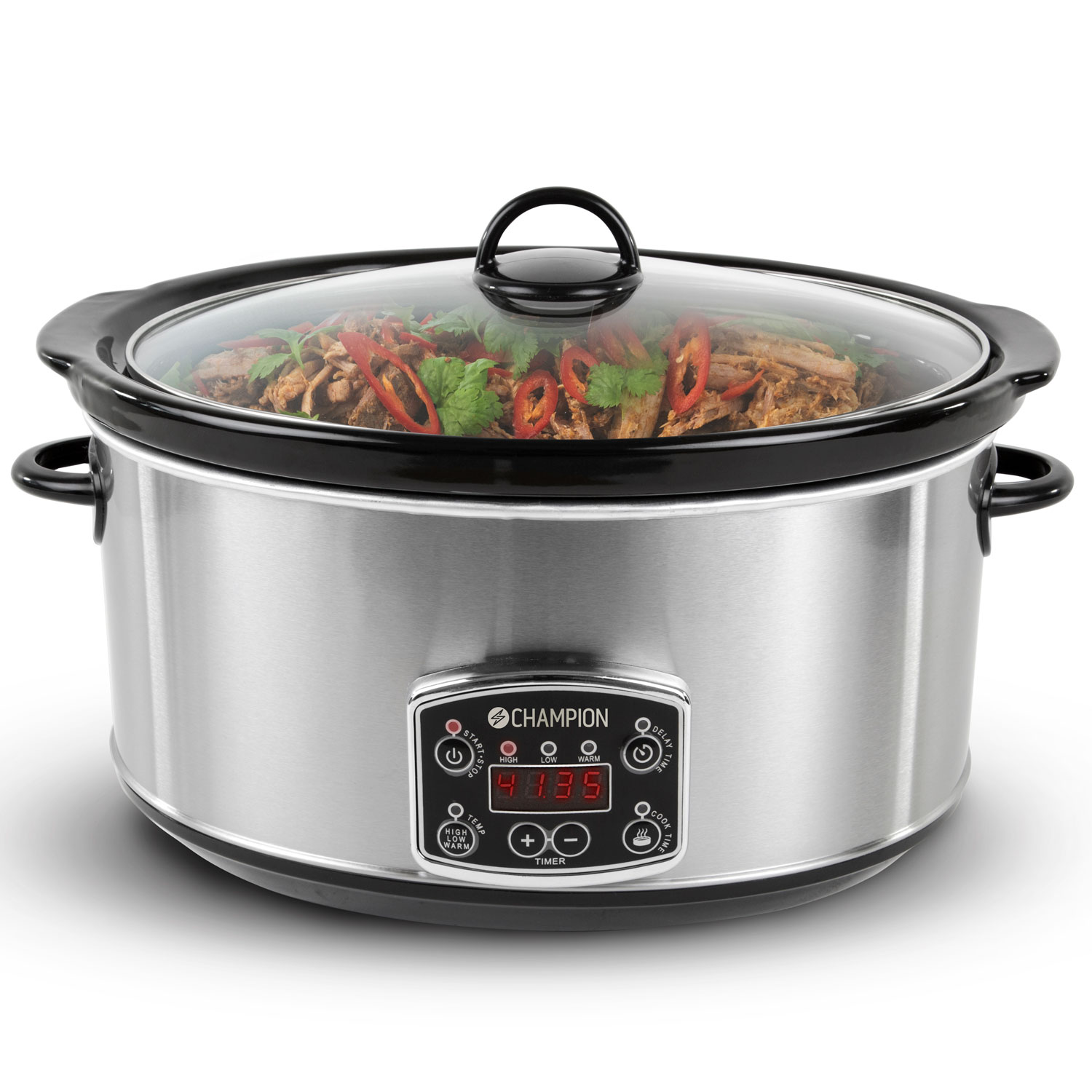 Champion slow cooker chsc210 - rostfri, 6.5l kapacitet &  3 värmelägen