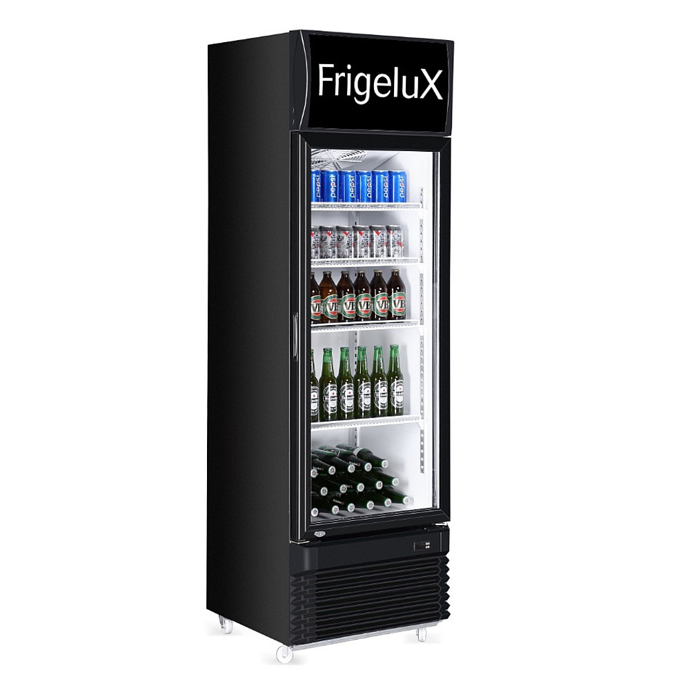 Frigelux - CF280TOPN - Displaykyl med glasdörr, 300 liter, luftkylning, LED-belysning, låsbar, svart