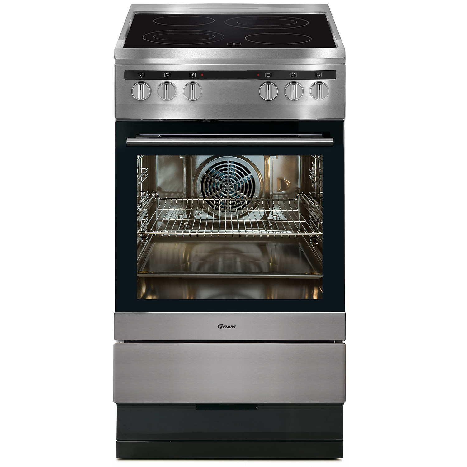 Gram glaskeramikspis ek 4510-91 x, rostfri, varmluft & pizza-funktion, 50 cm bred
