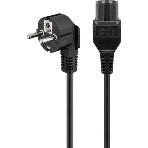 Goobay - typ F. CEE 7/7 - C15 nätsladd med vinkelkontakt. 2 m. svart