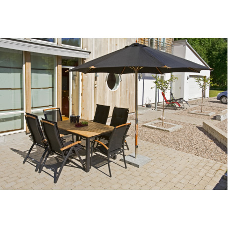 Hillerstorp - Nydala Positionsfåtölj Svart Aluminium/Svart Textilene/Teak Hillerstorp - Nydala Positionsfåtölj Svart Aluminium/Svart Textilene/Teak