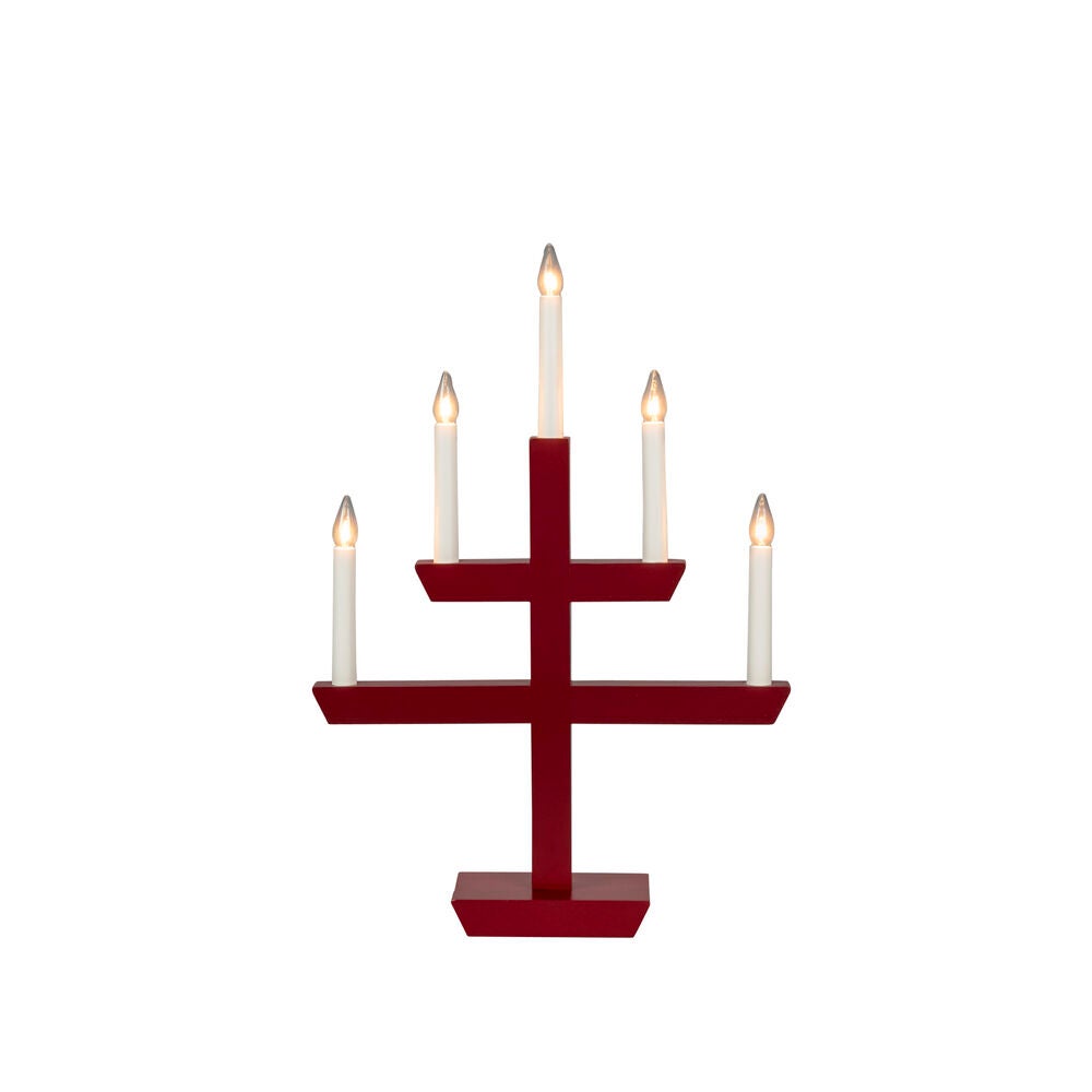 Konstsmide - Träljusstake 5 lampor, röd