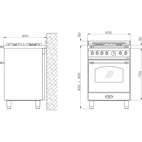 Lofra -  Gasspis Dolce Vita 60 cm 1 Ugn, Svart/Krom