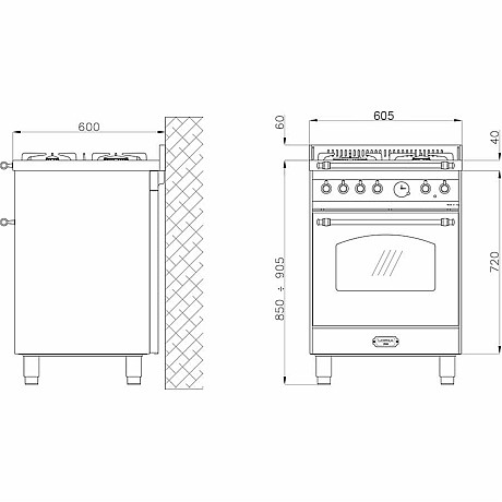 Lofra -  Gasspis Dolce Vita 60 cm 1 Ugn, Svart/Brons