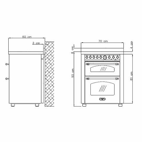 Lofra -  Induktionsspis Dolce Vita 70 cm 2 Ugna Rostfri/Mässing