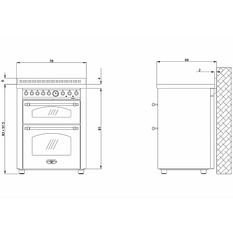 Lofra - Induktionsspis Dolce Vita 70 cm 2 Ugnar,Rostfri/brons