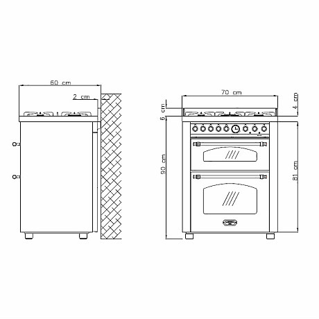 Lofra -  Gasspis Dolce Vita 70 cm 2 Ugnar, Svart/Brons