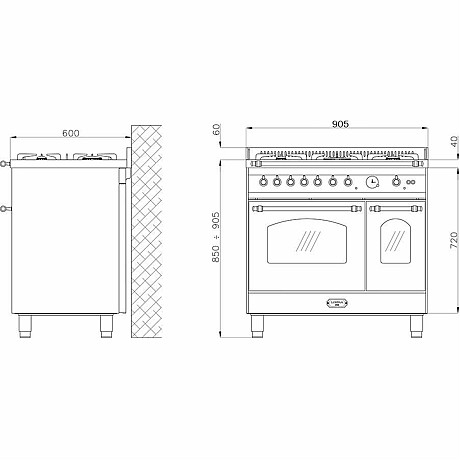 Lofra -  Gasspis Dolce Vita 90 cm 1 Gasugn, Svart/Krom