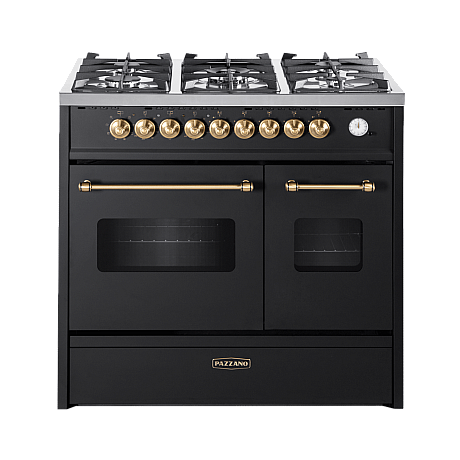 Pazzano - Gasspis Cuore 90 cm (2 ovens) (Svart/Borstad mässing) Pazzano - Gasspis Cuore 90 cm (2 ovens) (Svart/Borstad mässing)