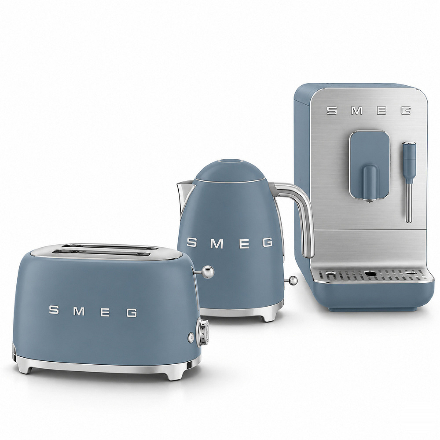 Smeg paket barista & breakfast set - storm blue med 50's style