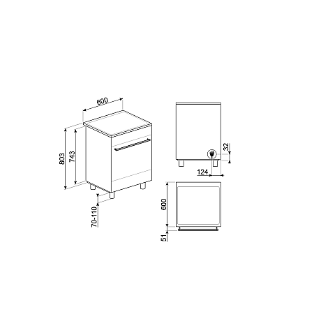 Smeg - Vit elegant induktionsspis med stänkskydd och rostfri fläkt