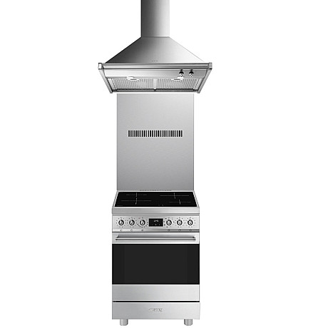 Smeg - 60cm bred, rostfri och elegant induktionsspis med stänkskydd och fläkt Smeg - 60cm bred, rostfri och elegant induktionsspis med stänkskydd och fläkt