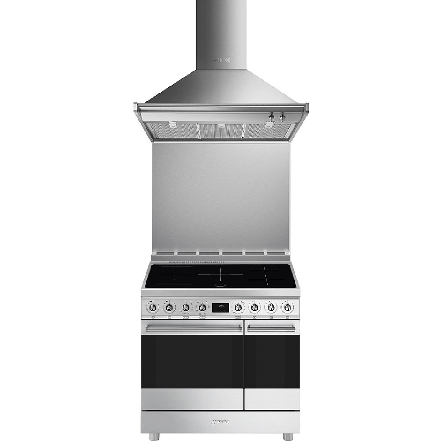 Smeg spis 90cm bred induktionsspis med dubbelugn,st&auml;nkskydd och fl&auml;kt