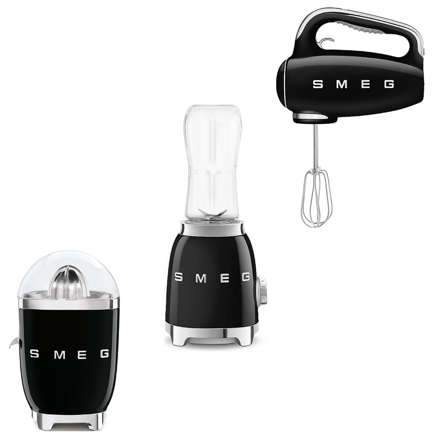 Smeg paket vispa & mixa - svart h&ouml;gblank med 50's style