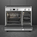 Smeg - Rostfri 90cm bred induktionsspis med dubbelugn, stänkskydd & fläkt Smeg - Rostfri 90cm bred induktionsspis med dubbelugn, stänkskydd & fläkt