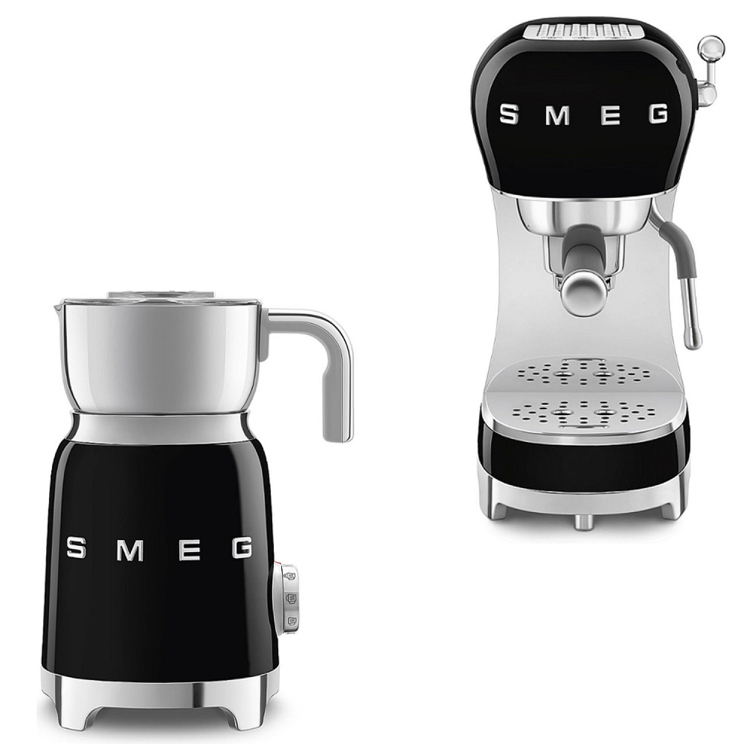 Smeg paket espresso & mj&ouml;lk - svart h&ouml;gblank med 50's style