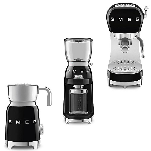 Smeg paket komplett kaffepaket - svart högblank med 50's style