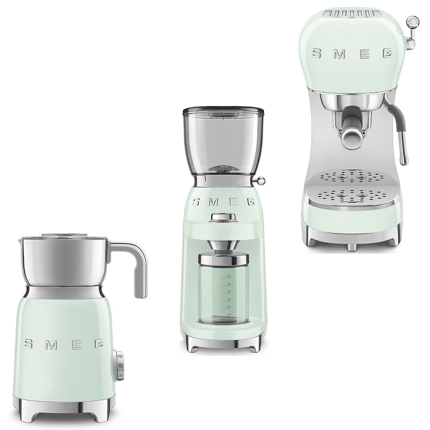 Smeg paket komplett kaffepaket - pastellgr&ouml;n med 50's style