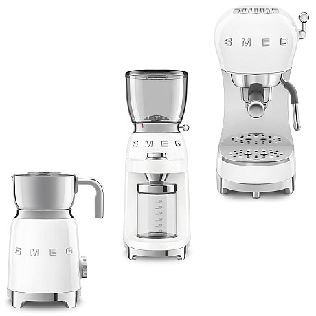 Smeg - Komplett Kaffepaket - Vit med 50's Style