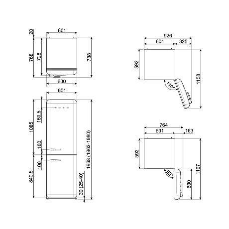 Smeg - FAB32RWH6 , Vit 50-talsdesign, NoFrost & Tyst