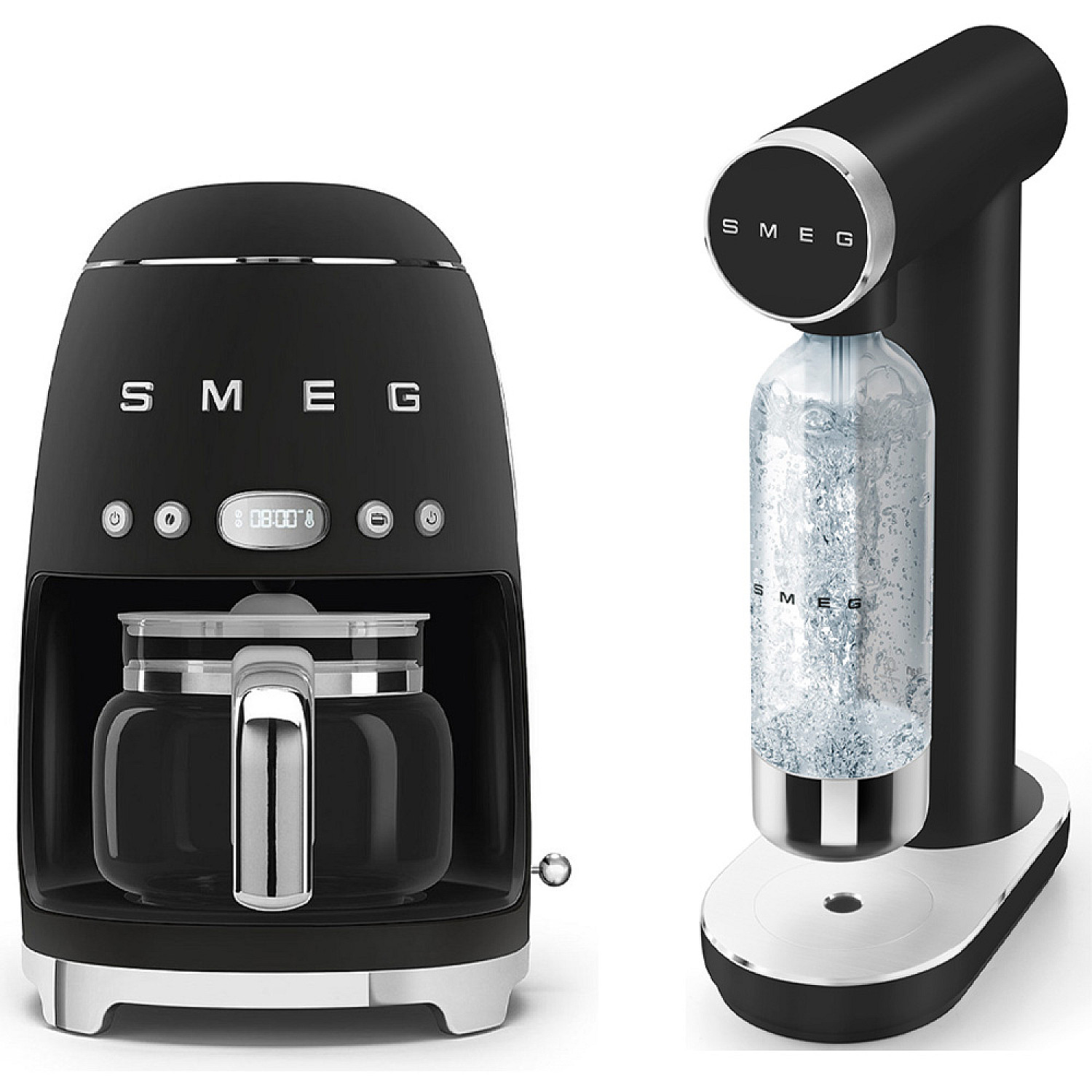 Smeg paket kaffebryggare och kolsyremaskin, mattsvart