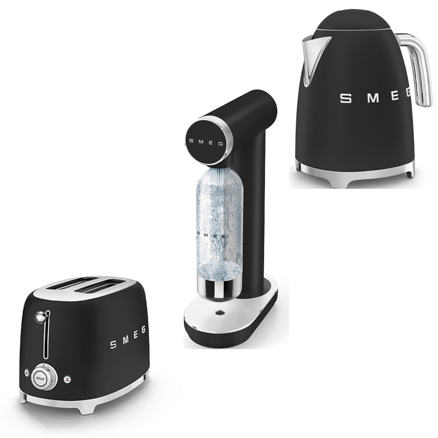 Smeg paket br&ouml;drost, vattenkokare, kolsyremaskin, matt svart