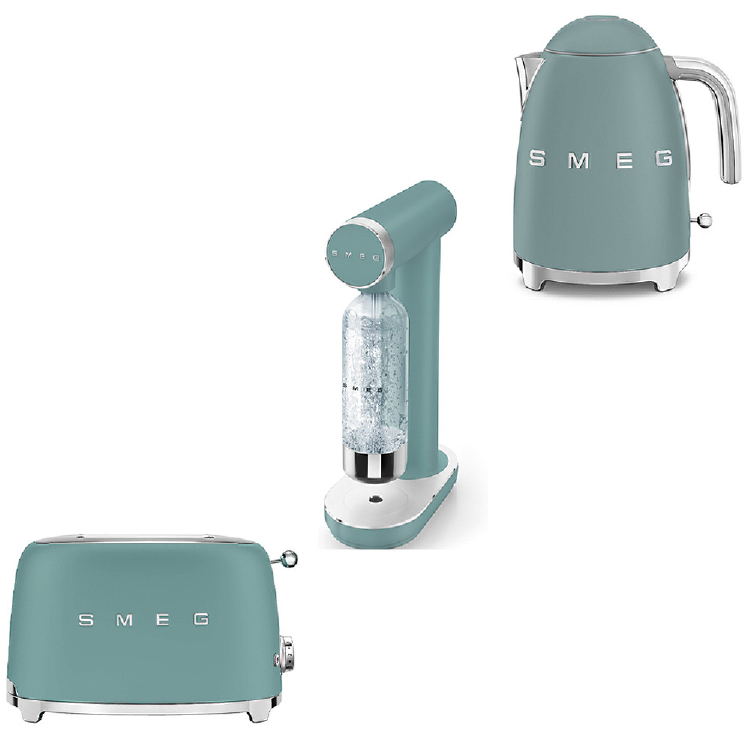 Smeg paket br&ouml;drost, vattenkokare, kolsyremaskin, emerald green