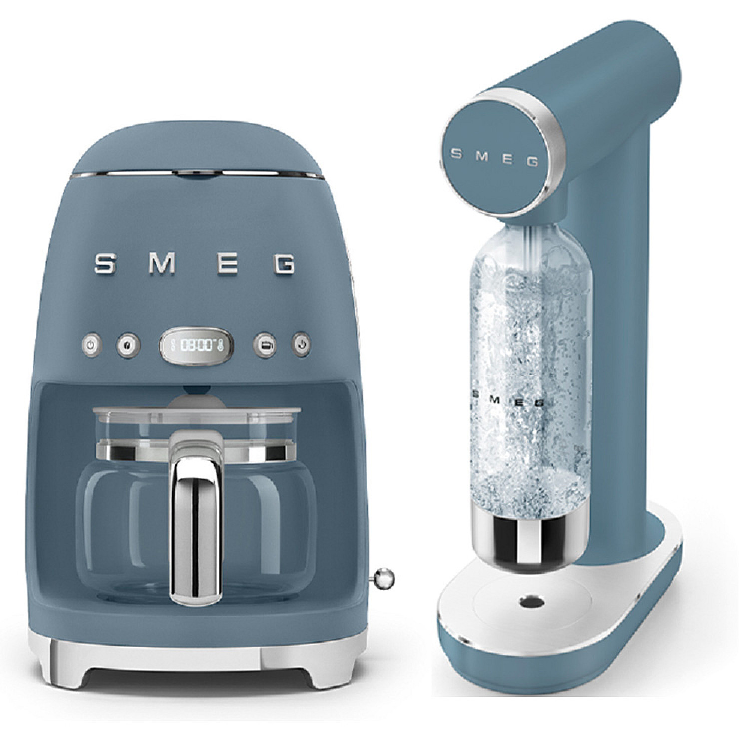 Smeg paket kaffebryggare och kolsyremaskin, storm blue
