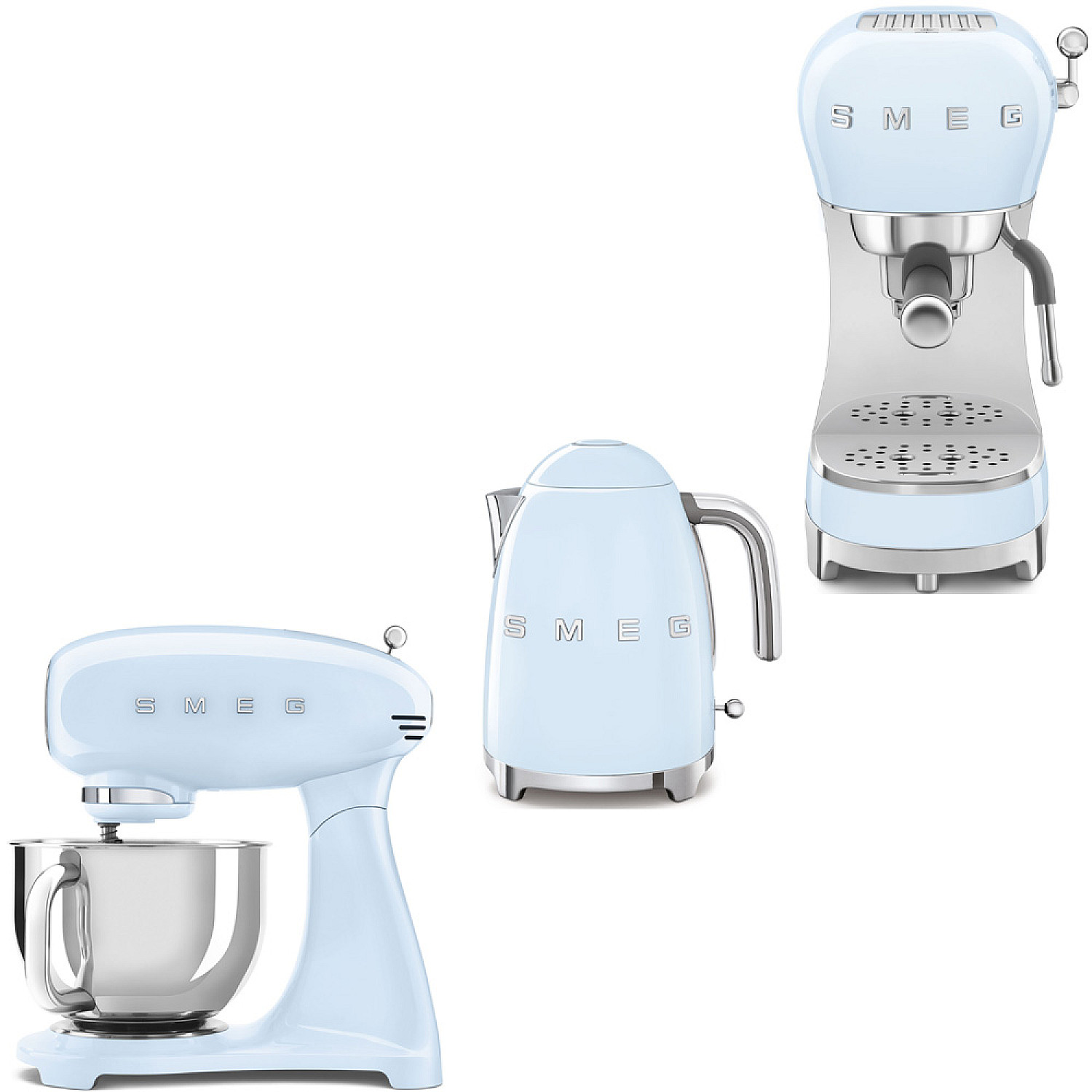 Smeg paket smf05pbeu-klf03pbeu-ecf02pbeu - pastellbl&aring;
