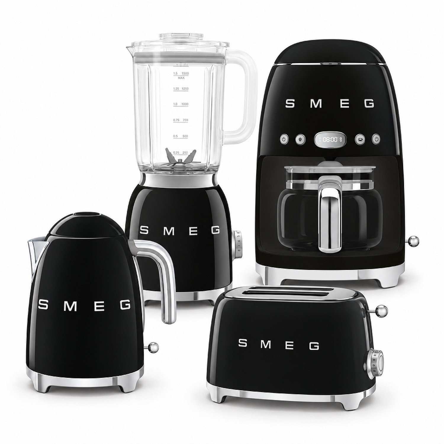 Smeg paket frukostpaket 4 delar - svart med 50's style