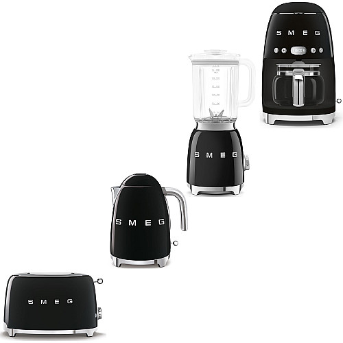 Smeg frukostpaket 4 delar - svart med 50's style