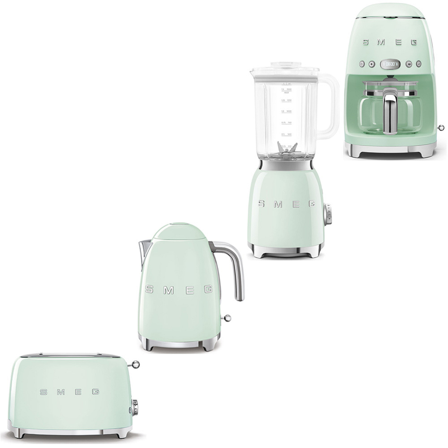Smeg paket frukostpaket 4 delar - pastellgr&ouml;n med 50's style