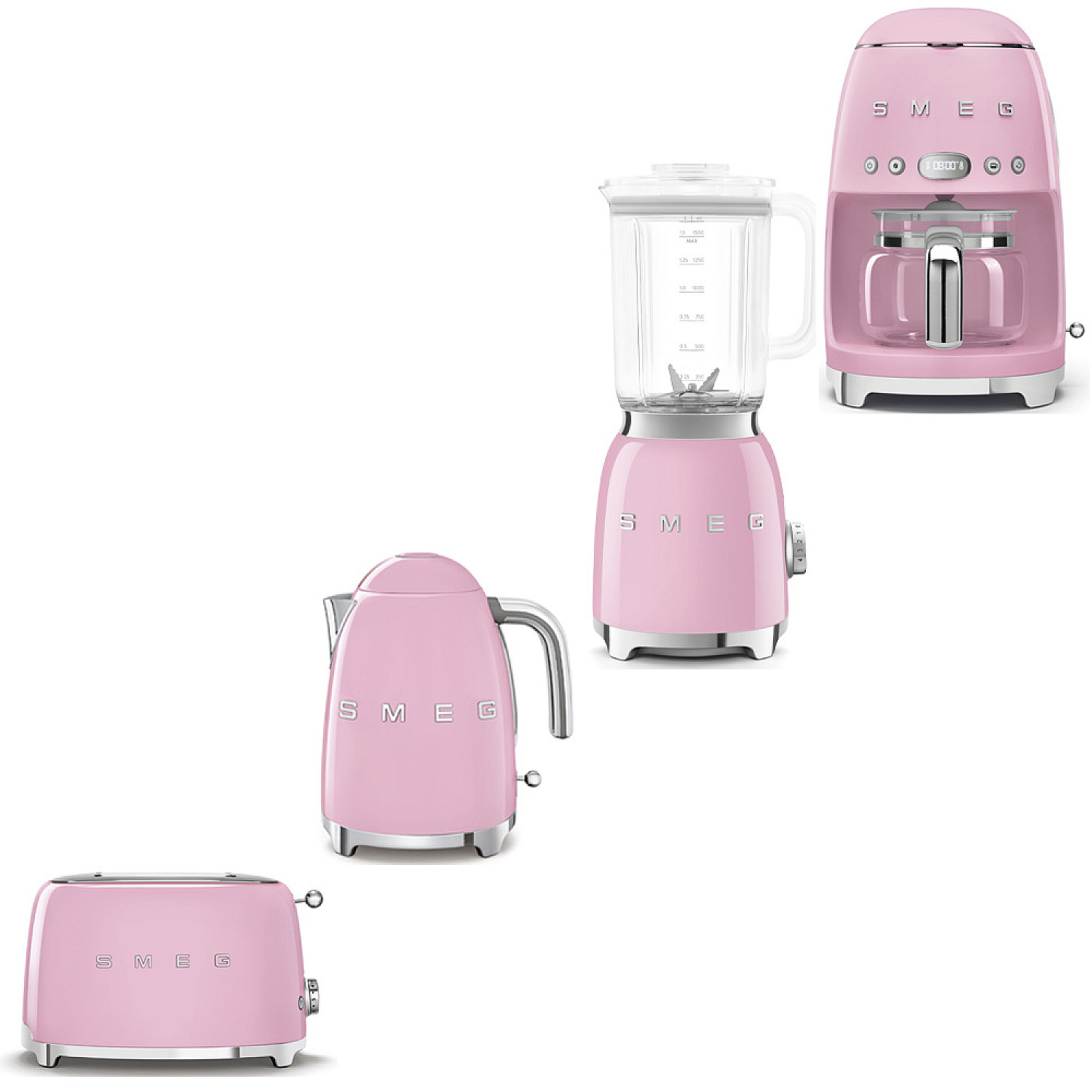 Smeg paket frukostpaket 4 delar - rosa med 50's style