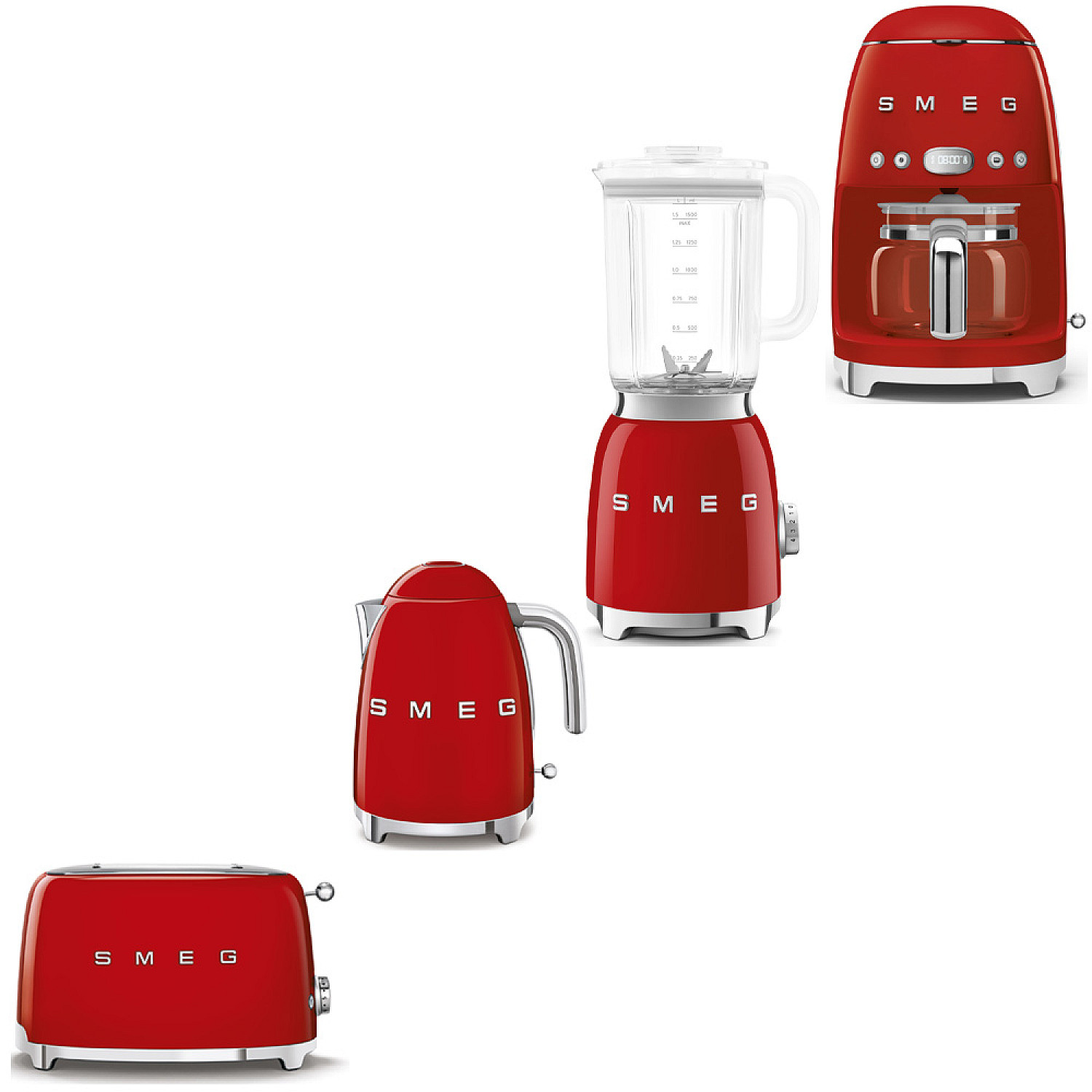 Smeg paket frukostpaket 4 delar - r&ouml;d med 50's style