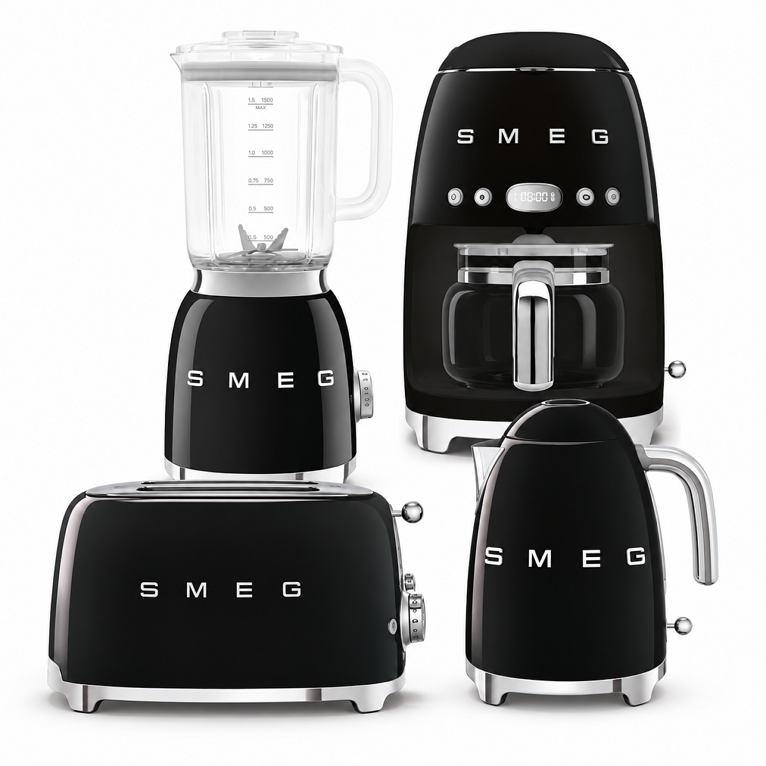 Smeg paket morgonmixen -svart h&ouml;gblank med 50's style