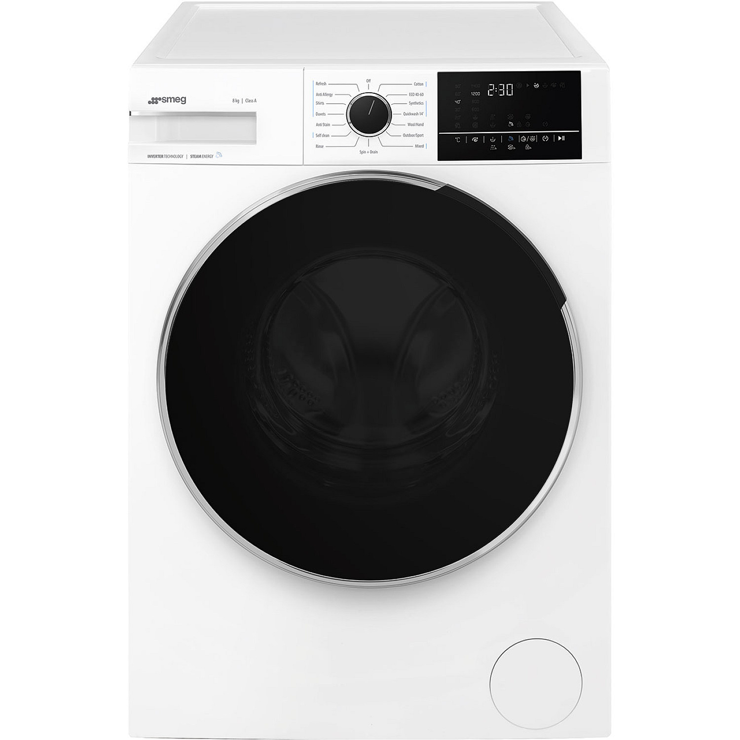 Smeg frontmatad tv&auml;ttmaskin wnp84seain1 - vit, 8 kg kapacitet med led-belysning