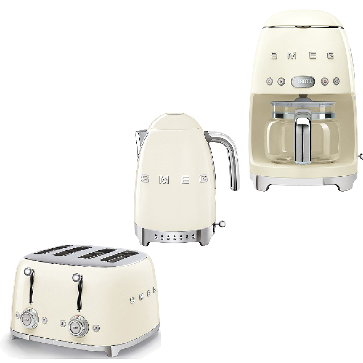 Smeg paket stora frukostpaketet - br&ouml;drost, vattenkokare, & kaffebryggare - creme