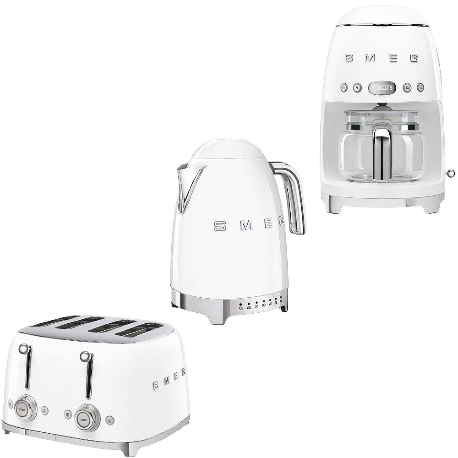 Smeg paket stora frukostpaketet - br&ouml;drost, vattenkokare, & kaffebryggare - vit