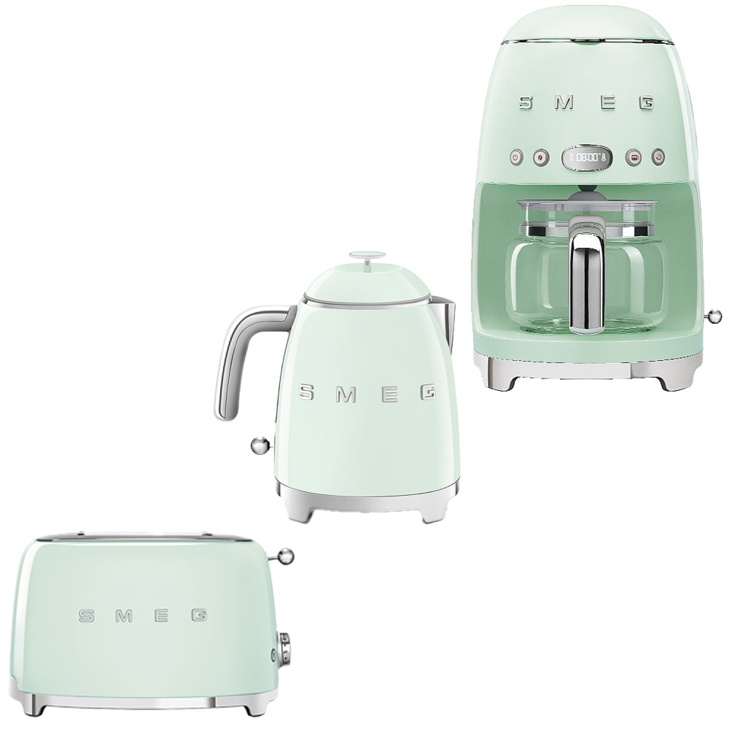 Smeg paket lilla frukostpaketet - br&ouml;drost, mindre vattenkokare, & kaffebryggare - pastelgr&ouml;n