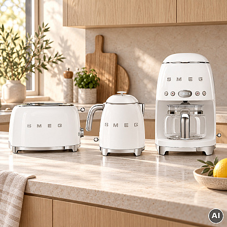 Smeg - Lilla frukostpaketet - Brödrost, mindre vattenkokare, & kaffebryggare - Vit