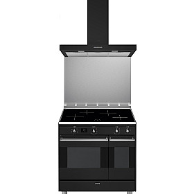 Spis Smeg - Antracitfärgad 90cm induktionsspis med stänkskydd och köksfläkt