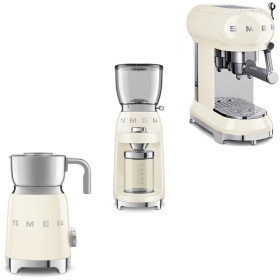 Smeg - Kaffepaketet - Espressobryggare, kaffekvarn & mjölkskummare - Creme