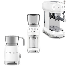 Smeg - Kaffepaketet - Espressobryggare, kaffekvarn & mjölkskummare - Vit