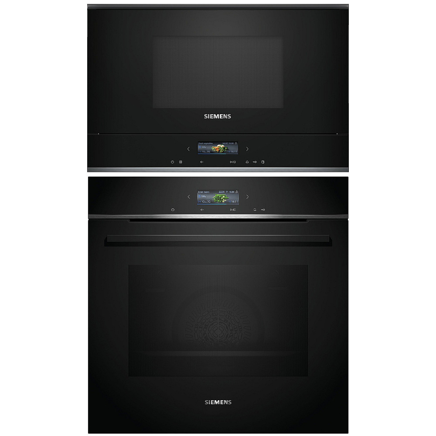 Siemens paket ugn och mikro hb772a1b1-bf722r1b1 - iq700, pyrolys + h&ouml;gerh&auml;ngd mikro