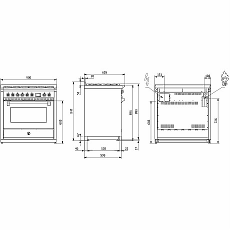 Steel -  Induktionsspis Ascot Combi-steam 90 cm, Svart/Mässing