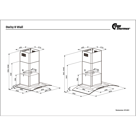 Thermex - Derby II 90 cm - Rostfri, Böjt glas, DC-motor och 595 m³/h