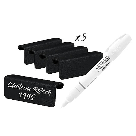 mQuvée - Vinetiketter 5-pack - Etiketthållare med glaspenna